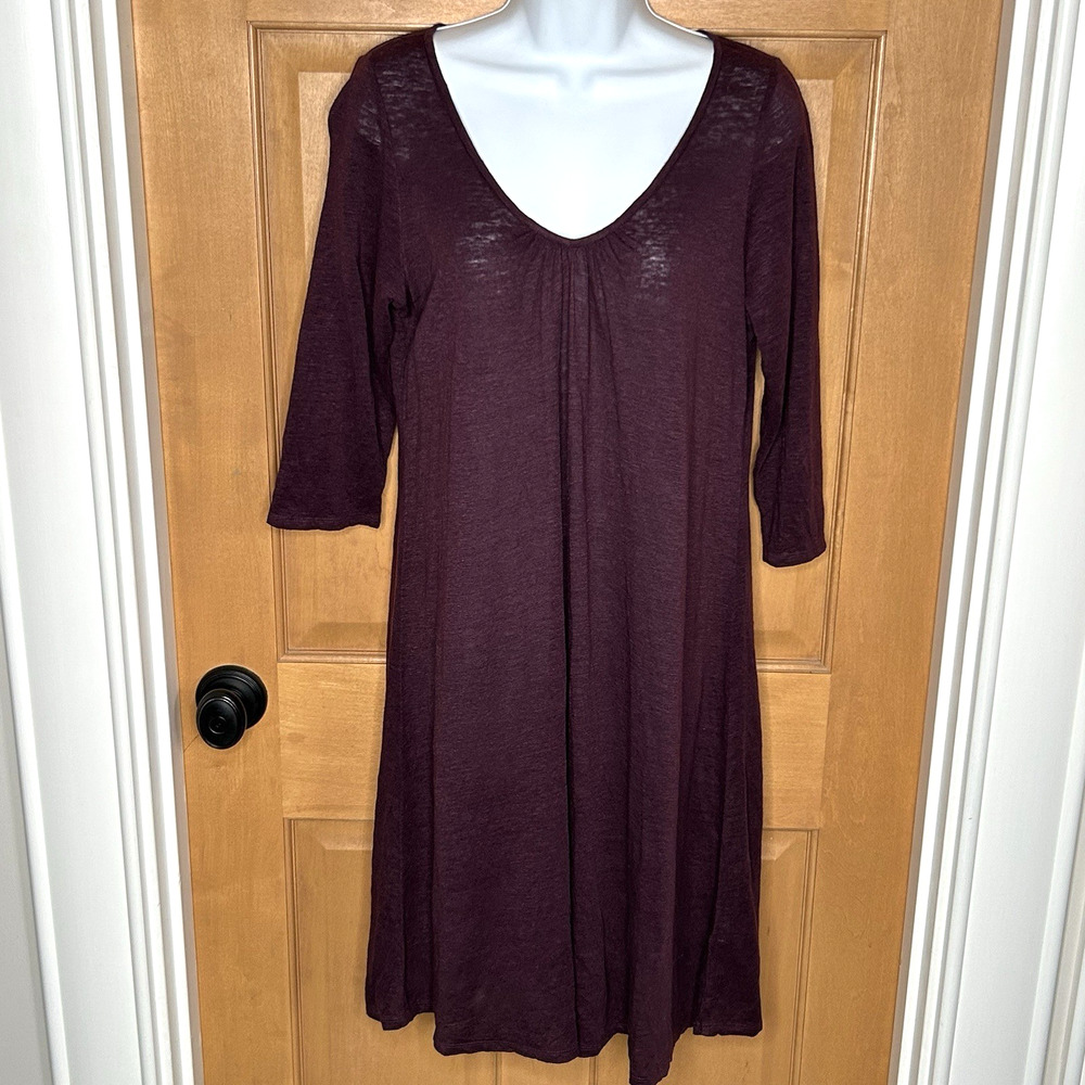 Eileen Fisher Linen Dress Size S Purple A-Line Shift Modest 3/4 Sleeves